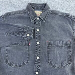 Comfort Zone Mens Faded Gorpcore Grunge  Black Denim Button Up Shirt Long Sleeve